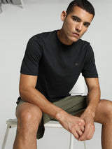 Mens Black Cotton Regular Casual Half Sleeves Tshirt