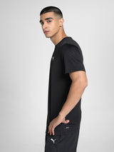 Mens Black Polyester Regular Sports Half Sleeves Tshirt