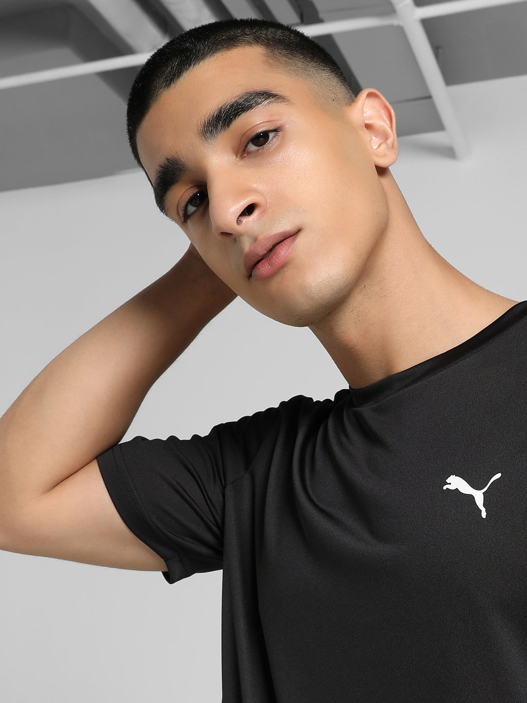 Mens Black Polyester Regular Sports Half Sleeves Tshirt
