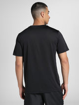 Mens Black Polyester Regular Sports Half Sleeves Tshirt