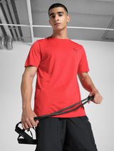 Mens Red Polyester Regular Sports Half Sleeves Tshirt