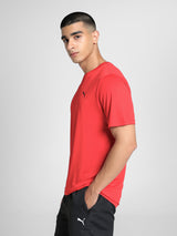 Mens Red Polyester Regular Sports Half Sleeves Tshirt