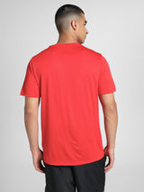 Mens Red Polyester Regular Sports Half Sleeves Tshirt
