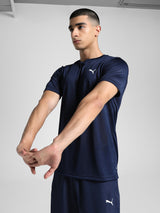 Mens Blue Polyester Regular Sports Half Sleeves Tshirt