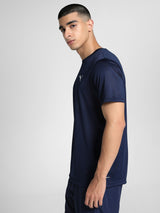 Mens Blue Polyester Regular Sports Half Sleeves Tshirt