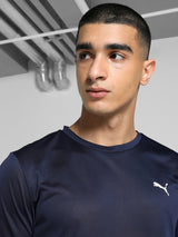 Mens Blue Polyester Regular Sports Half Sleeves Tshirt