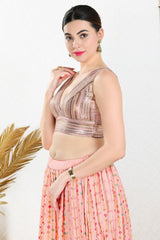 Women's Peach Net Padded Back Open Sleeveless Saree Blouse
