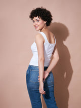 Women's White Rib Sleeveless Top