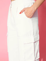 Women's White Casual Solid Regular Fit Cargos