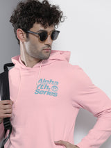 Men's Pink Casual Hood Neck Printed Full Sleeves Hoodie