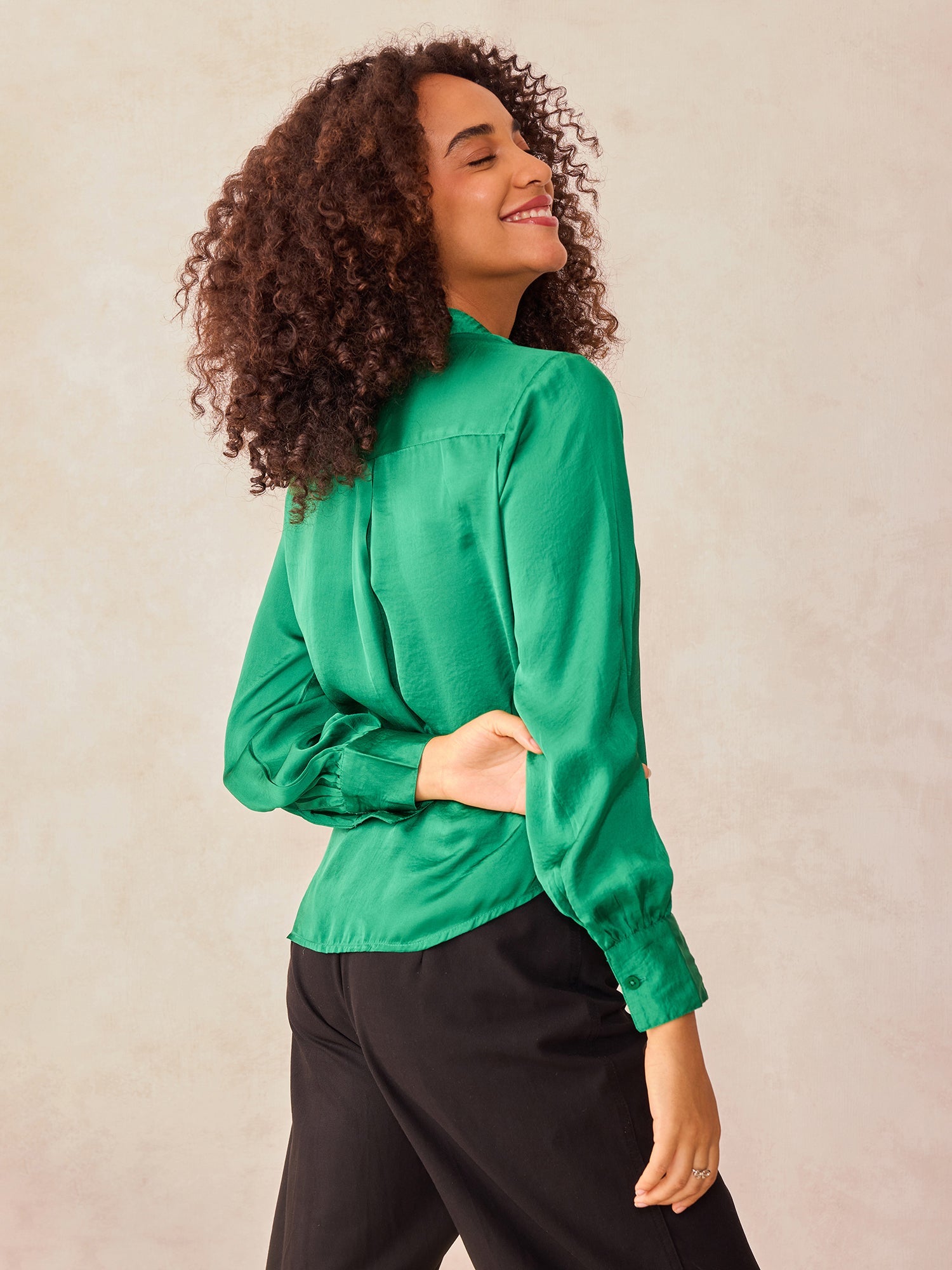 Women's Green Relaxed Fit Satin Shirt