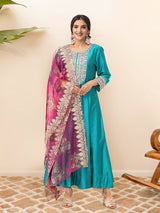 Women's Pine Green Kurta Set with Duppatta