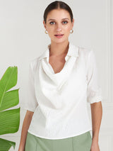 Women's White Casual Solid Regular Fit Three Quarter Sleeves Top