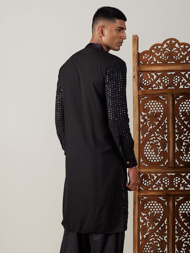 Men's Black Festive Ethnic Full Sleeves Kurta