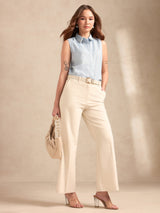 Women's Blue Casual Self-Design Sleeveless Shirt