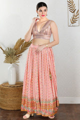 Women's Peach Net Padded Back Open Sleeveless Saree Blouse