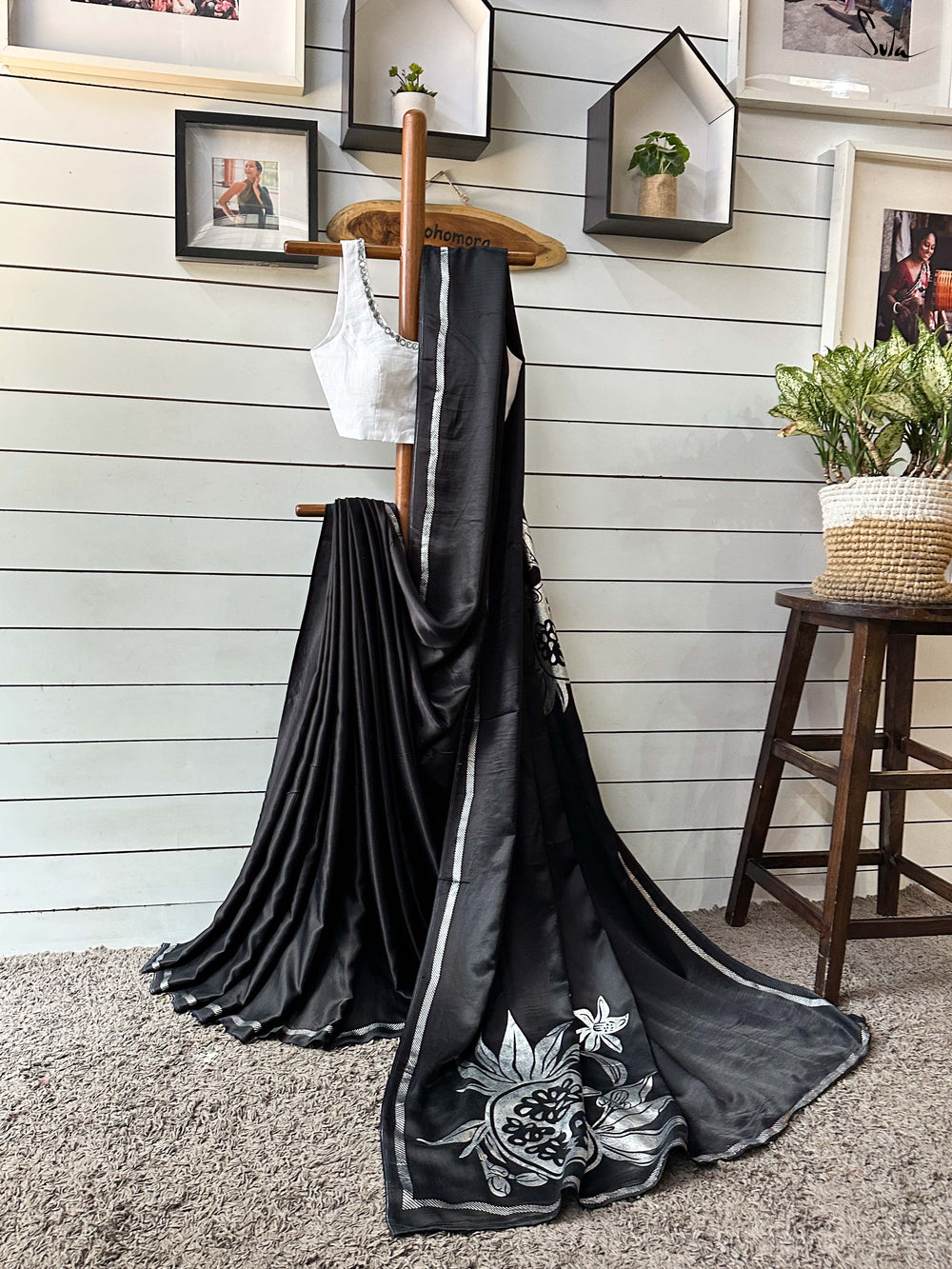 Women's Black Modal Viscose Saree