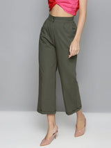 Women's Olive Casual Solid Regular Fit Pants