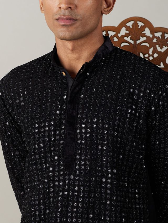 Men's Black Festive Ethnic Full Sleeves Kurta