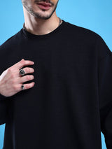 Men's Black Casual Round Neck Solid Full Sleeves Sweatshirt