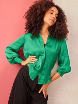 Women's Green Relaxed Fit Satin Shirt