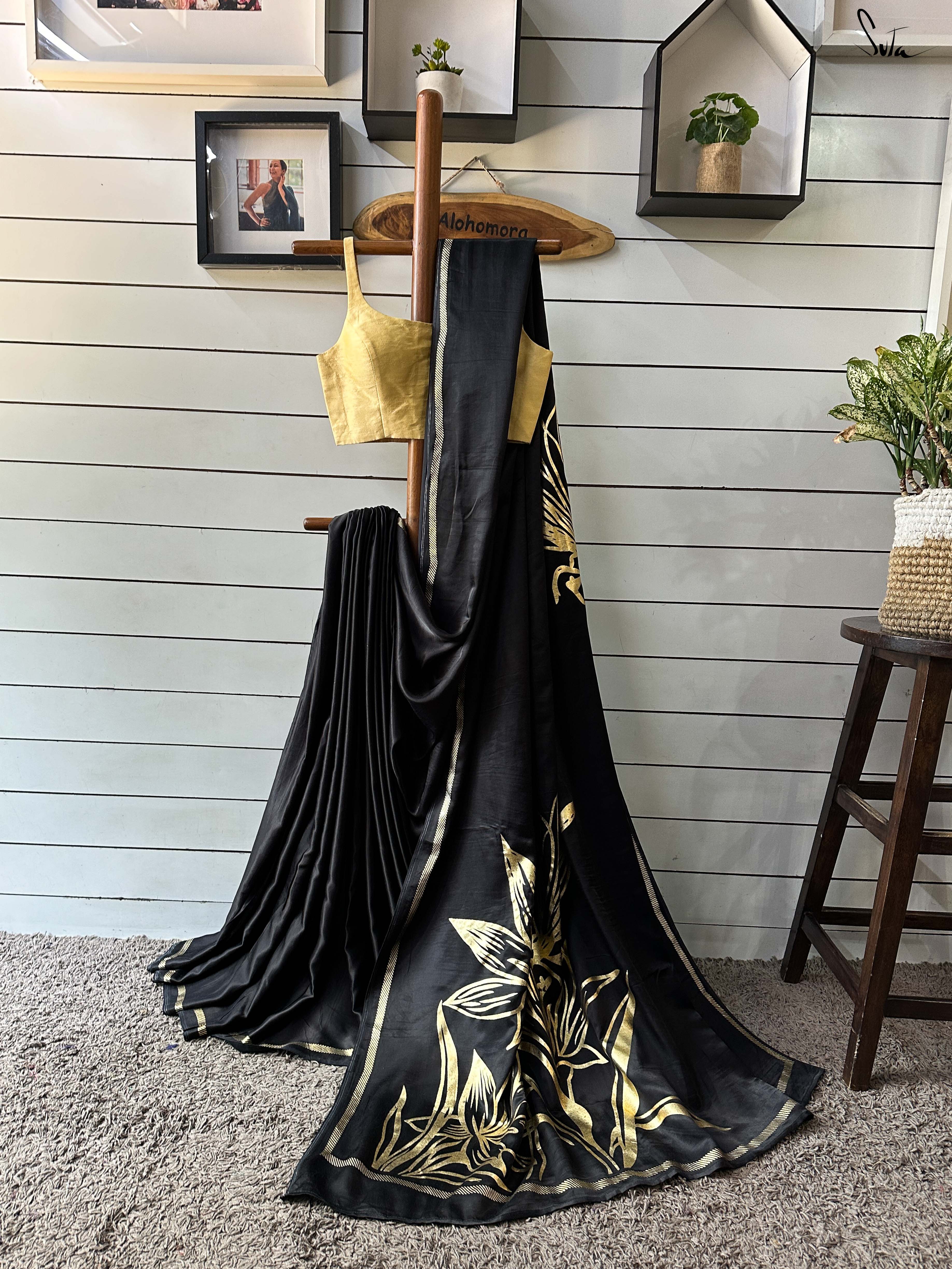Women's Black Modal Viscose Saree
