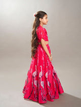 Girls Pink Printed Festive Lehenga with Choli