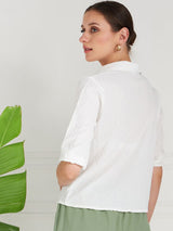 Women's White Casual Solid Regular Fit Three Quarter Sleeves Top