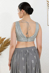 Women's Silver Net Padded Back Open Sleeveless Saree Blouse