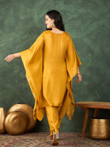 Women's Mustard Kaftan Style Kurta Paired with Solid Ankle Length Trouser