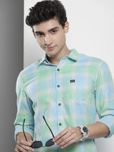 Men's Regular Fit Checkered Full Sleeves Cutaway Collar Casual Shirt