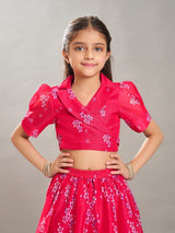 Girls Pink Printed Festive Lehenga with Choli