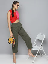 Women's Olive Casual Solid Regular Fit Pants
