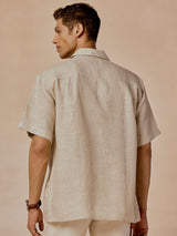 Men's Beige Casual Relaxed Fit Solid Half Sleeves Shirt