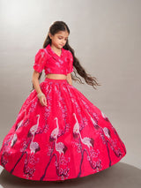 Girls Pink Printed Festive Lehenga with Choli