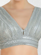 Women's Silver Net Padded Back Open Sleeveless Saree Blouse