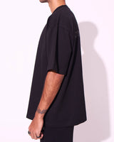 Unisex Black Casual Oversized Fit Solid Half Sleeves Tshirt