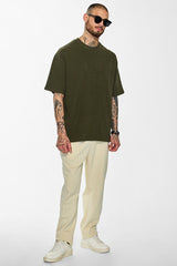 Men's Green Casual Oversized Fit Printed Half Sleeves Tshirt