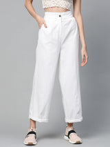 Women's White Casual Solid Regular Fit Pants