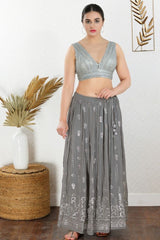 Women's Silver Net Padded Back Open Sleeveless Saree Blouse