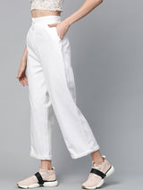 Women's White Casual Solid Regular Fit Pants