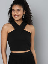 Women's Black Halter Neck Top