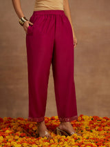 Women's Red Silk Blend Printed Straight Kurta and Viscose Rayon Solid Trouser with Chiffon Dupatta