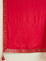 Women's Hot Pink Silk Blend Printed Straight Kurta and Viscose Rayon Solid Trouser with Chiffon Dupatta