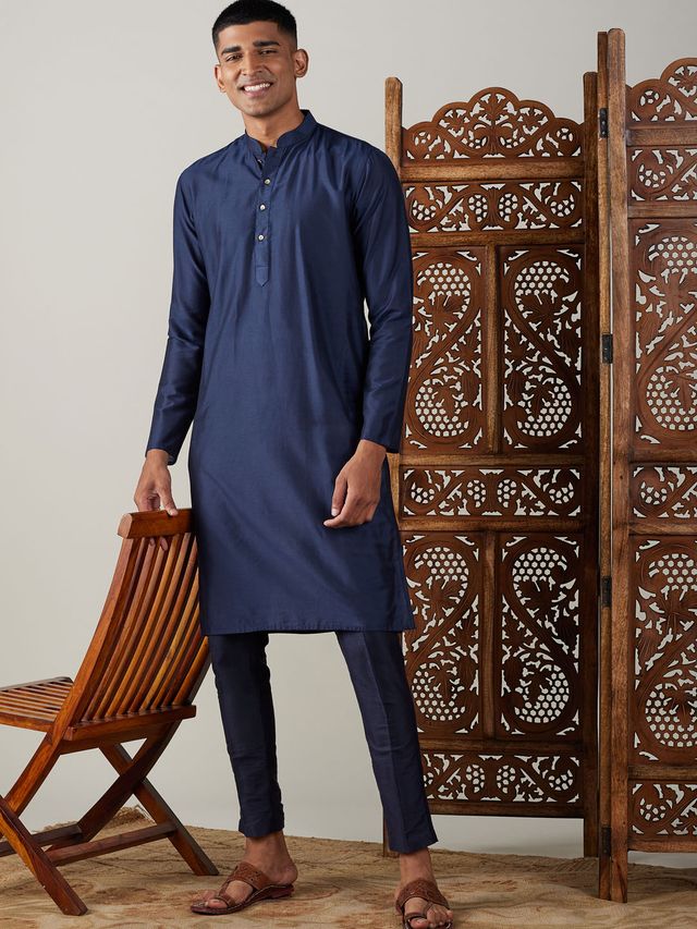 Men's Blue Festive Ethnic Full Sleeves Kurta