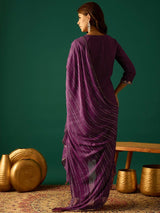 Women's Purple Kurta with Zari Embroidery Teamed with Trouser and Paired with Dupatta