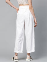Women's White Casual Solid Regular Fit Pants