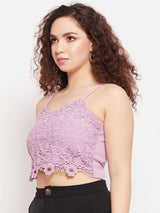 Women's Purple Lace Scoop Neck Crop Top