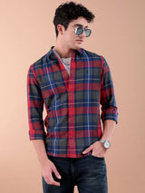 Men's Regular Fit Checkered Full Sleeves Cutaway Collar Casual Shirt