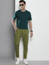 Men's Slim Fit Solid Mid Rise Elasticated Linen Trousers